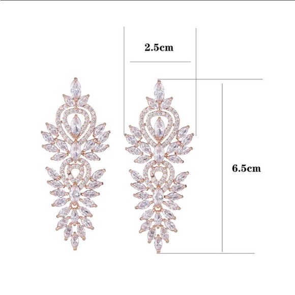 Gold Cubic Zirconia Wedding Earrings, Bridal, Dangle, Anniversary - Picture 3 of 5